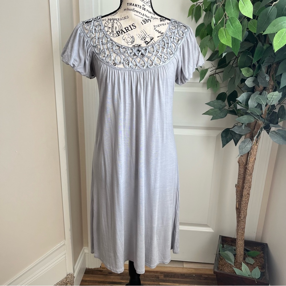 Mandee Short Sleeve Belted Shift Dress Gray Sz S